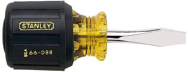Stanley - 1/4" Blade Width, 3-7/16" OAL Standard Slotted Screwdriver - 1-1/2" Blade Length, Round Shank, Acetate with Rubber Grip Handle - Apex Tool & Supply