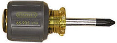 Stanley - #2, 3-7/8" OAL, Stubby Phillips Screwdriver - 1-1/2" Blade Length, Round Shank, Acetate with Rubber Grip Handle - Apex Tool & Supply