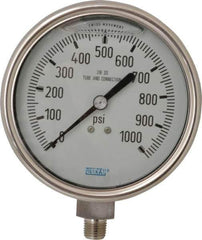 Wika - 4" Dial, 1/4 Thread, 0-1,000 Scale Range, Pressure Gauge - Lower Connection Mount, Accurate to 1% of Scale - Apex Tool & Supply
