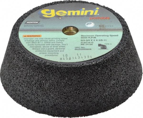 Norton - 6" Diam, 2" Overall Thickness, 16 Grit, Type 11 Tool & Cutter Grinding Wheel - Very Coarse Grade, Aluminum Oxide/Silicon Carbide Blend, Q Hardness, 6,000 RPM - Apex Tool & Supply