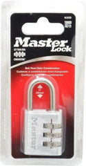 Master Lock - 1-3/16" Body Width, 1" Shackle Clearance, Die Cast Zinc Silver Coating Combination Lock - 3/16" Shackle Diam, 9/16" Shackle Width - Apex Tool & Supply