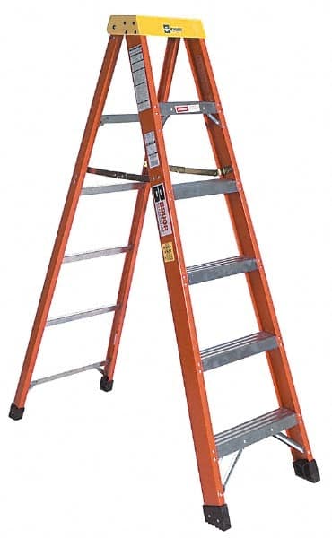 Made in USA - 5 Steps, 7 Ft. High, Type IA Rating, Fiberglass Step Ladder - Apex Tool & Supply
