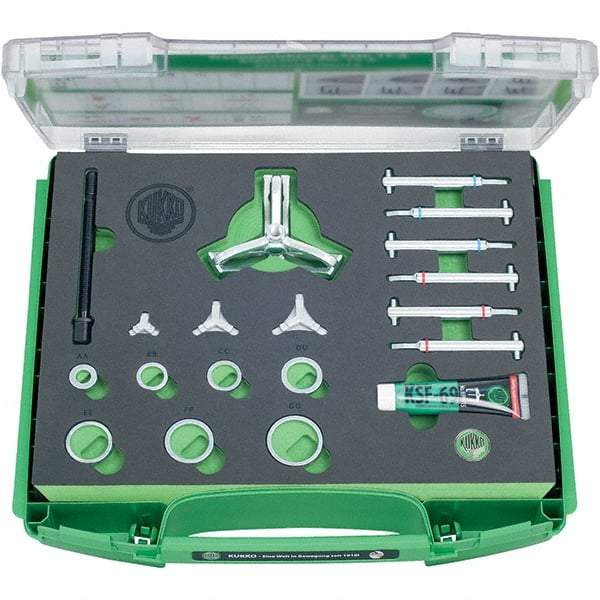 KUKKO - 18 Piece, 3/8 to 1-3/16" Spread, Blind Hole Puller Set - 1 Bolt, 6 Jaws, 2-3/4" Reach - Apex Tool & Supply