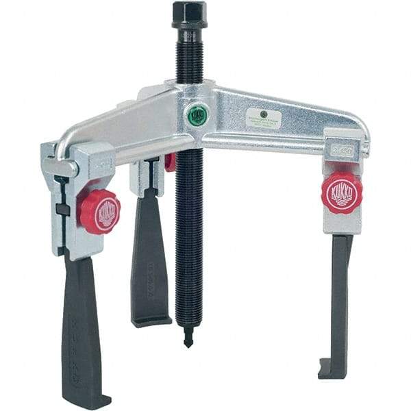 KUKKO - 3 Jaw, 1-1/2" to 9-7/8" Spread, 8-1/2 Ton Capacity, Reversible Puller - 7-7/8" Reach, For Bearings, Gears, Discs, Bushings, Seals - Apex Tool & Supply