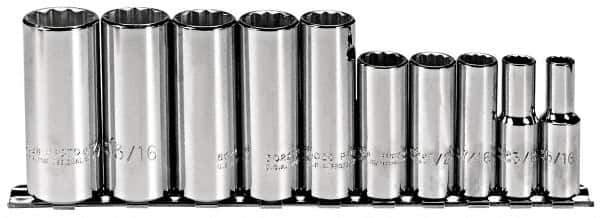 Proto - 10 Piece 3/8" Drive Deep Well Socket Set - 12 Points, 5/16" to 7/8" Range, Inch Measurement Standard - Apex Tool & Supply