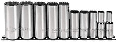 Proto - 10 Piece 3/8" Drive Deep Well Socket Set - 12 Points, 5/16" to 7/8" Range, Inch Measurement Standard - Apex Tool & Supply