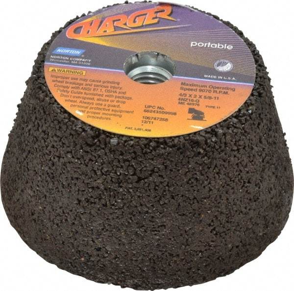 Norton - 4" Diam, 2" Overall Thickness, 16 Grit, Type 11 Tool & Cutter Grinding Wheel - Very Coarse Grade, Zirconia Alumina, Q Hardness, 9,070 RPM - Apex Tool & Supply