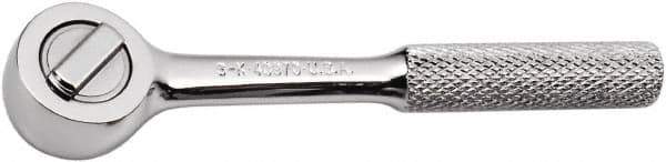 SK - 1/4" Drive Round Head Ratchet - Full Polish Chrome Finish, 4-1/2" OAL, 60 Gear Teeth, Full Polished Knurled Handle, Reversible Head - Apex Tool & Supply
