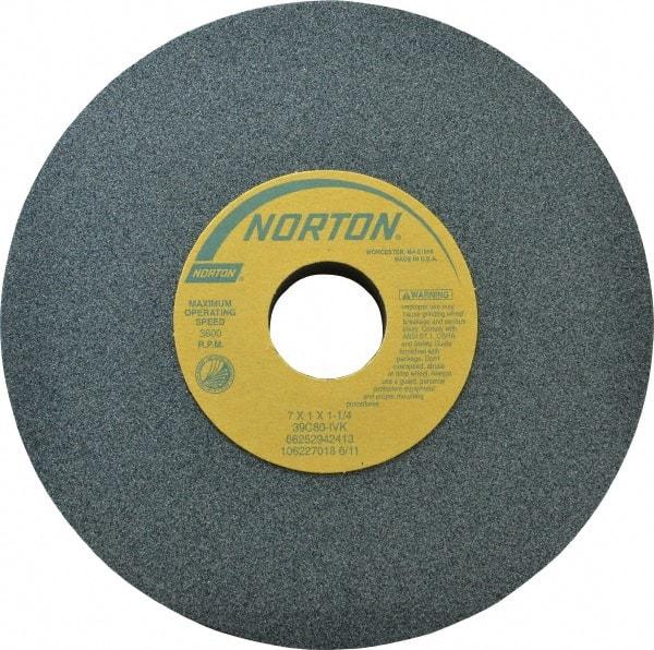 Norton - 7" Diam x 1-1/4" Hole x 1" Thick, I Hardness, 80 Grit Surface Grinding Wheel - Silicon Carbide, Type 1, Medium Grade, 3,600 Max RPM, Vitrified Bond, No Recess - Apex Tool & Supply