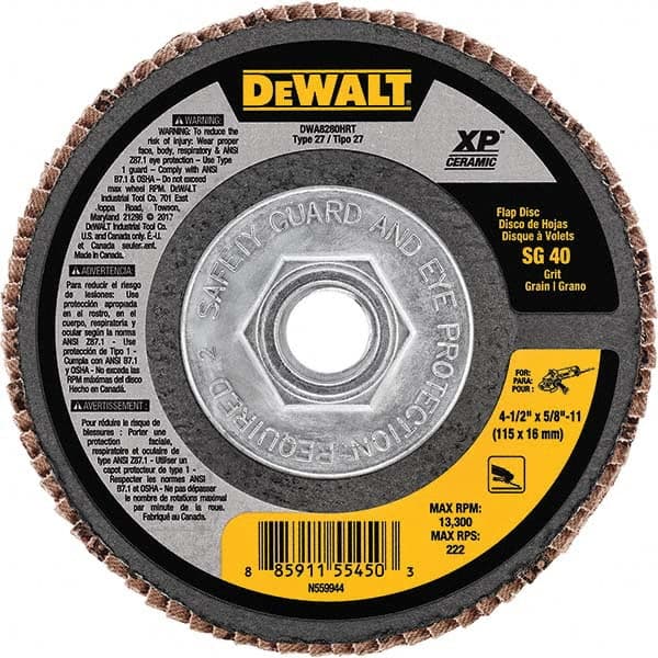 DeWALT - 4-1/2" 40 Grit 5/8-11 Center Hole Type 27 Ceramic Flap Disc - Apex Tool & Supply