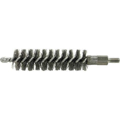 Brush Research Mfg. - 9/16" Diam Helical Stainless Steel Tube Brush - Single Spiral, 0.004" Filament Diam, 2" Brush Length, 2-9/16" OAL, 0.14" Diam Galvanized Steel Shank - Apex Tool & Supply