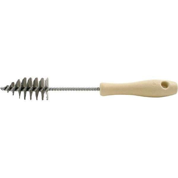 Brush Research Mfg. - 1.4" Diam Helical Stainless Steel Tube Brush - Single Spiral, 0.006" Filament Diam, 2-3/4" Brush Length, 10-1/2" OAL, 0.245" Diam Galvanized Steel Shank - Apex Tool & Supply