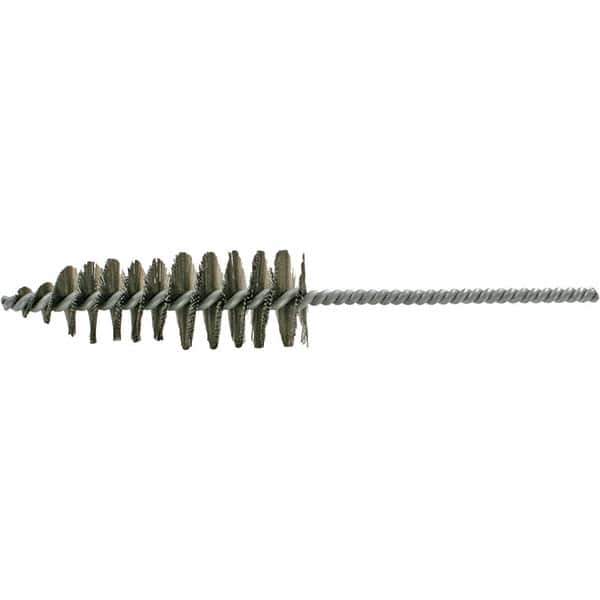 Brush Research Mfg. - 1-11/16" Diam Helical Steel Tube Brush - Single Spiral, 0.012" Filament Diam, 5" Brush Length, 10-1/2" OAL, 0.292" Diam Galvanized Steel Shank - Apex Tool & Supply