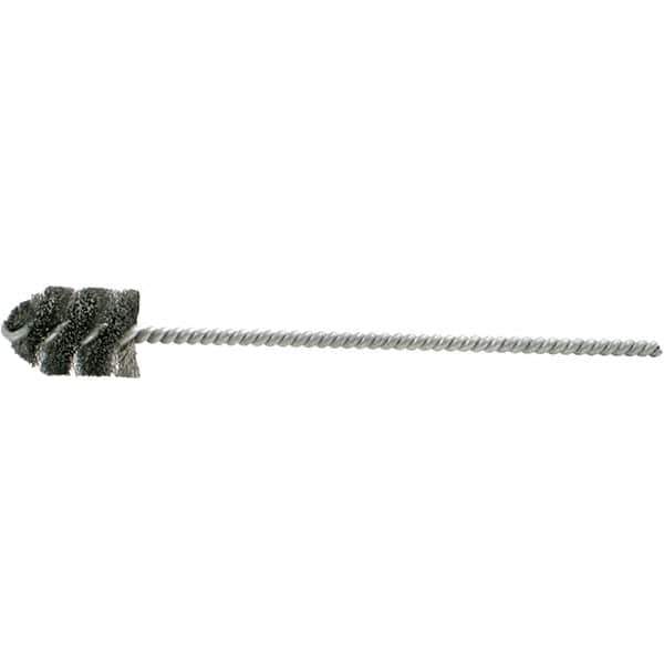 Brush Research Mfg. - 1-3/4" Diam Helical Steel Tube Brush - Single Spiral, 0.005" Filament Diam, 3" Brush Length, 8-1/2" OAL, 0.245" Diam Galvanized Steel Shank - Apex Tool & Supply