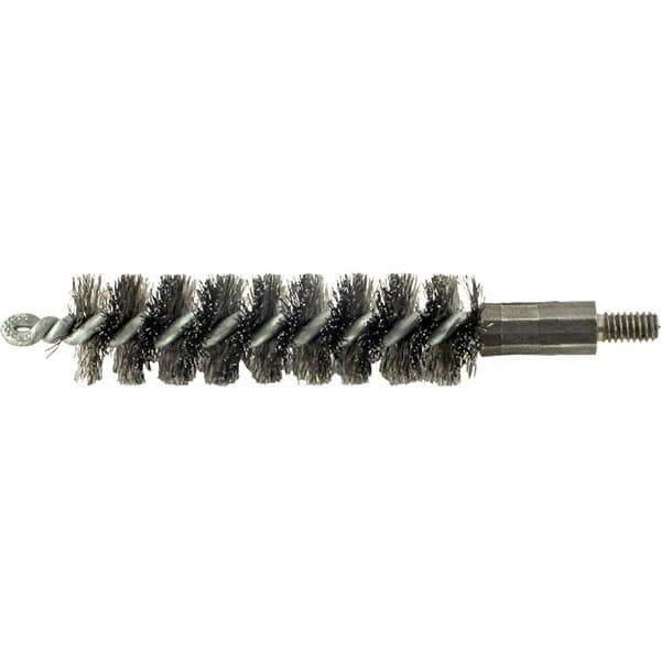 Brush Research Mfg. - 19/32" Diam Helical Steel Tube Brush - Single Spiral, 0.006" Filament Diam, 2" Brush Length, 2-9/16" OAL, 0.14" Diam Galvanized Steel Shank - Apex Tool & Supply