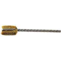 Brush Research Mfg. - 3/8" Diam Flat Brass Tube Brush - 0.005" Filament Diam, 9/16" Brush Length, 2-1/4" OAL, 0.093" Diam Steel Shank - Apex Tool & Supply