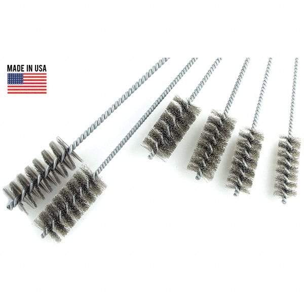 Brush Research Mfg. - 3" Diam Helical Stainless Steel Tube Brush - Single Spiral, 0.012" Filament Diam, 0.012" Brush Length, 18" OAL, 0.292" Diam Galvanized Steel Shank - Apex Tool & Supply