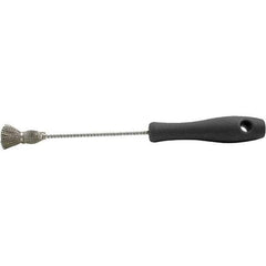 Brush Research Mfg. - 1/2" Diam Helical Stainless Steel Tube Brush - Single Spiral, 0.005" Filament Diam, 1-1/8" Brush Length, 10-1/2" OAL, 0.19" Diam Plastic Handle Shank - Apex Tool & Supply