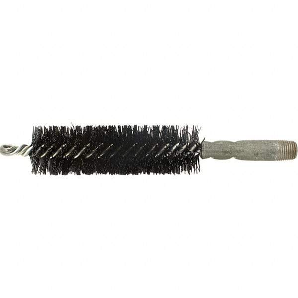 Brush Research Mfg. - 7/16" Diam Helical Nylon Tube Brush - Single Spiral, 0.01" Filament Diam, 2" Brush Length, 2-9/16" OAL, 0.14" Diam Galvanized Steel Shank - Apex Tool & Supply