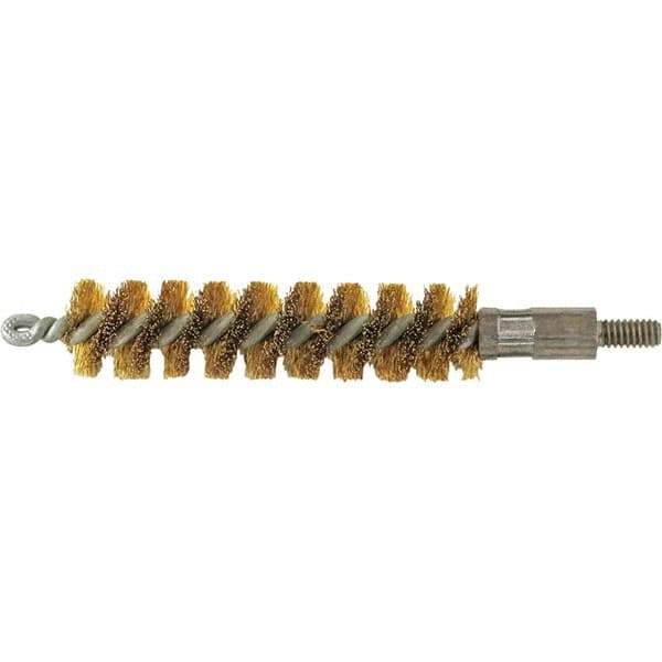 Brush Research Mfg. - 3/8" Diam Helical Brass Tube Brush - Single Spiral, 0.005" Filament Diam, 2" Brush Length, 2-9/16" OAL, 0.14" Diam Galvanized Steel Shank - Apex Tool & Supply