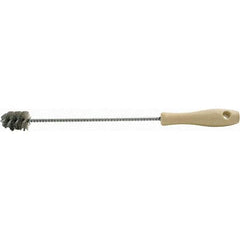 Brush Research Mfg. - 1.175" Diam Helical Stainless Steel Tube Brush - Single Spiral, 0.005" Filament Diam, 1-1/2" Brush Length, 14-1/2" OAL, 0.22" Diam Plastic Handle Shank - Apex Tool & Supply
