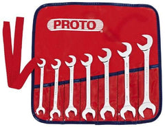 Proto - 7 Piece, 3/8" to 7/8", Open End Wrench Set - Inch Measurement Standard, Full Polish Finish, Comes in Nylon Roll - Apex Tool & Supply