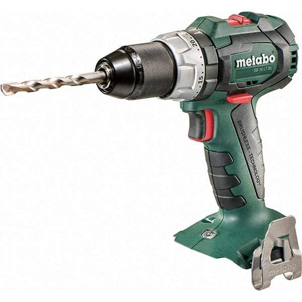Metabo - 18 Volt 1/16 to 1/2" Keyless Chuck Cordless Hammer Drill - 31950 BPM, 600 to 2,100 RPM, Reversible, Pistol Grip Handle - Apex Tool & Supply