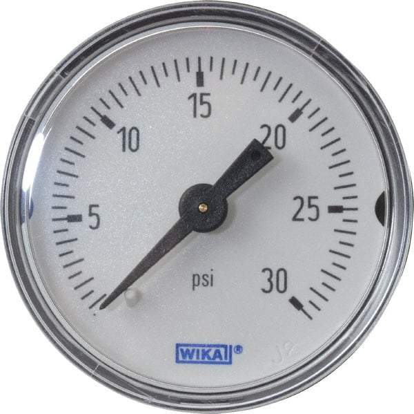 Wika - 1-1/2" Dial, 1/8 Thread, 0-30 Scale Range, Pressure Gauge - Center Back Connection Mount, Accurate to 3-2-3% of Scale - Apex Tool & Supply