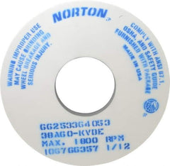 Norton - 14" Diam x 5" Hole x 1" Thick, K Hardness, 60 Grit Surface Grinding Wheel - Aluminum Oxide, Type 1, Medium Grade, 1,800 Max RPM, Vitrified Bond, No Recess - Apex Tool & Supply