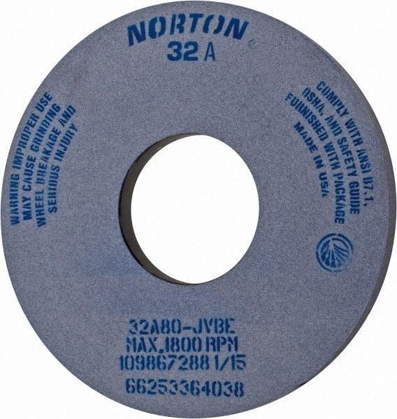 Norton - 14" Diam x 5" Hole x 1" Thick, J Hardness, 80 Grit Surface Grinding Wheel - Aluminum Oxide, Type 1, Medium Grade, 1,800 Max RPM, Vitrified Bond, No Recess - Apex Tool & Supply