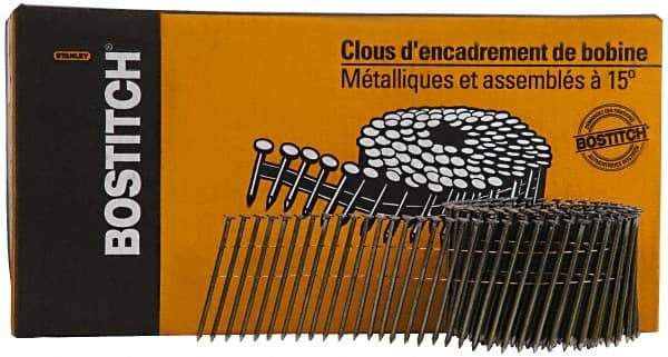 Stanley Bostitch - 0.12" Shank Diam 3" Long Framing Nails for Power Nailers - Steel, Galvanized Finish, Smooth Shank, Coil Collation, Diamond Point - Apex Tool & Supply