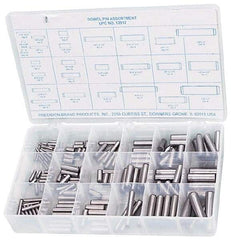 Precision Brand - 176 Piece, 1/16 to 1/2" Pin Diam, Dowel Pin Assortment - 1/2 to 2" Long, Steel, Uncoated - Apex Tool & Supply