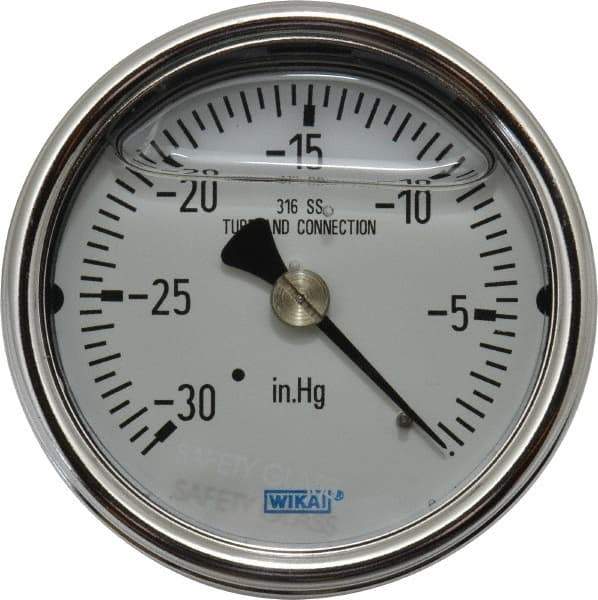 Wika - 2-1/2" Dial, 1/4 Thread, 30-0 Scale Range, Pressure Gauge - Center Back Connection Mount, Accurate to 2-1-2% of Scale - Apex Tool & Supply