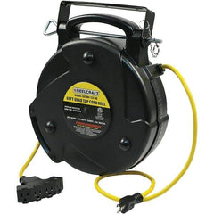 Reelcraft - 12 AWG, 65' Cable Length, Cord & Cable Reel with Quad Outlet End - 4 Outlets, NEMA 4, 15 Amps, 125 Volts, SJTW Cable, Black Reel - Apex Tool & Supply