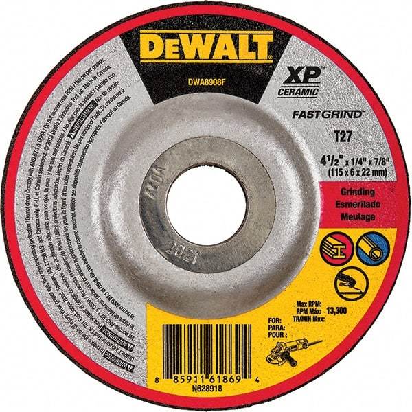 DeWALT - Depressed-Center Wheels Wheel Diameter (Inch): 4-1/2 Wheel Thickness (Inch): 1/4 - Apex Tool & Supply