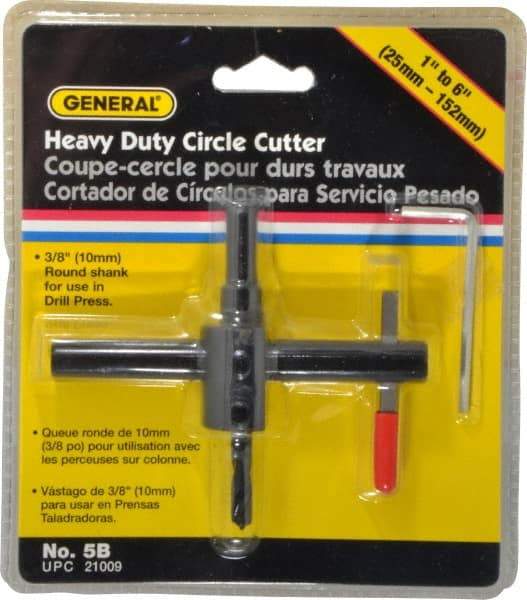General - 1 to 6" Cutting Diam, Circle Cutter Tool - Straight Shank, 3/8" Shank Diam - Apex Tool & Supply