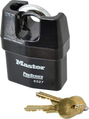 Master Lock - 3/4" Shackle Clearance, Keyed Different Padlock - 7/8" Shackle Width, 7/16" Shackle Diam, Laminated Steel - Apex Tool & Supply