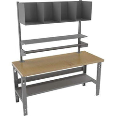 Tennsco - 72 Wide x 30" Deep x 83-7/16" High, Wood Workbench with Lower Shelf - Adjustable Legs, Medium Gray - Apex Tool & Supply