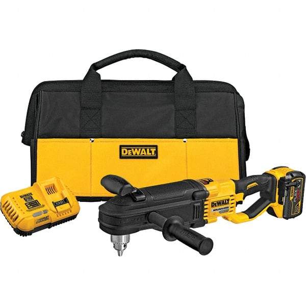 DeWALT - 60 Volt 1/2" Chuck Inline Handle Cordless Drill - 1320 RPM, Keyed Chuck, Reversible, 1 Lithium-Ion Battery Included - Apex Tool & Supply
