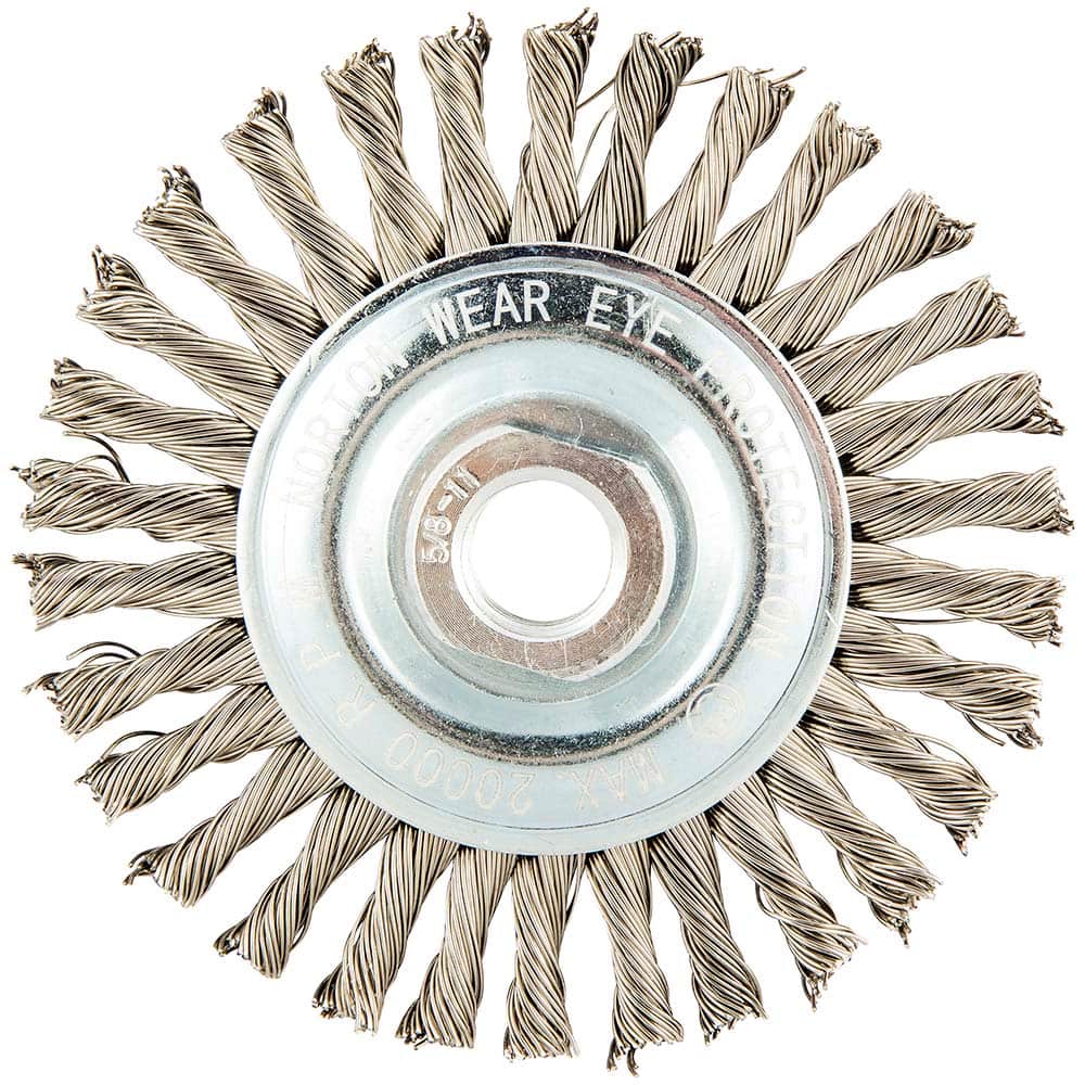 Norton - 4" OD, 5/8-11 Arbor Hole, Stringer Bead Stainless Steel Wheel Brush - Apex Tool & Supply