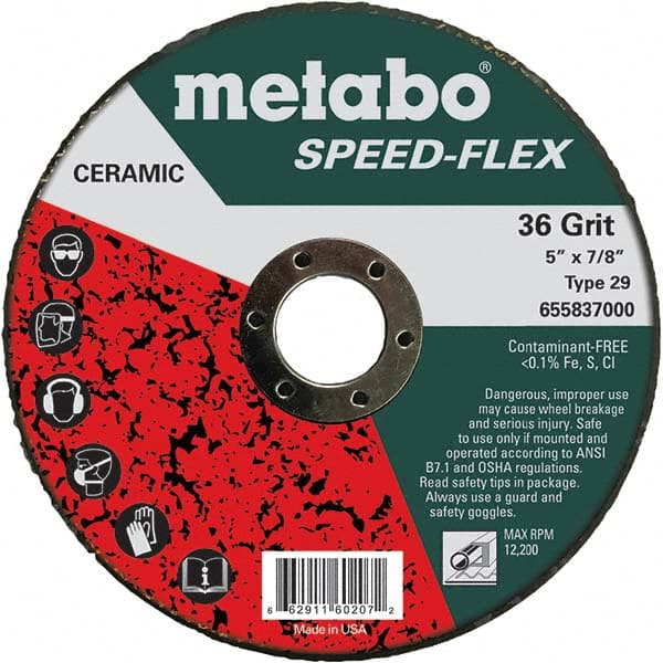 Metabo - 5" Diam, 7/8" Hole, 36 Grit Ceramic Alumina Fiber Disc - Apex Tool & Supply