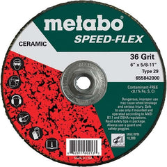 Metabo - 6" Diam, 5/8-11 Hole, 36 Grit Ceramic Alumina Fiber Disc - Apex Tool & Supply