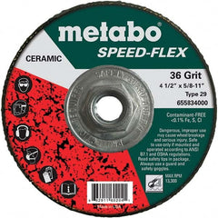 Metabo - 4-1/2" Diam, 5/8-11 Hole, 36 Grit Ceramic Alumina Fiber Disc - Apex Tool & Supply