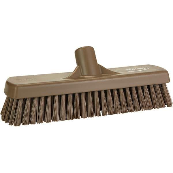 Vikan - 1.7" Bristle Length, Polyester Scrub Brush - 11-1/4" Long x 3" Wide Head, 11-1/4" OAL, Brown, Polypropylene Block - Apex Tool & Supply
