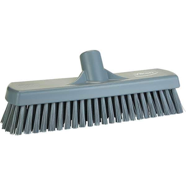 Vikan - 1.7" Bristle Length, Polyester Scrub Brush - 11-1/4" Long x 3" Wide Head, 11-1/4" OAL, Gray, Polypropylene Block - Apex Tool & Supply