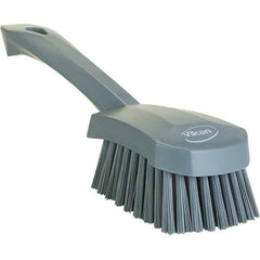 Vikan - 1.3" Bristle Length, Polyester Scrub Brush - 4-1/4" Long x 2-3/4" Wide Head, 10" OAL, Ergonomic Handle, Gray, Polypropylene Block - Apex Tool & Supply