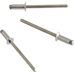 STANLEY Engineered Fastening - Size 4 Countersunk Head Aluminum Open End Blind Rivet - Steel Mandrel, 0.126" to 0.187" Grip, 1/8" Head Diam, 0.129" to 0.133" Hole Diam, 0.078" Body Diam - Apex Tool & Supply
