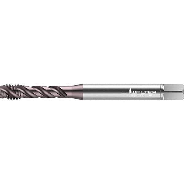 Walter-Prototyp - #12-24 UNC 3 Flute 2B/3B Semi-Bottoming Spiral Flute Tap - High Speed Steel, TiAlN Finish, 80mm OAL, Right Hand Flute, Right Hand Thread, Series TC117 - Exact Industrial Supply