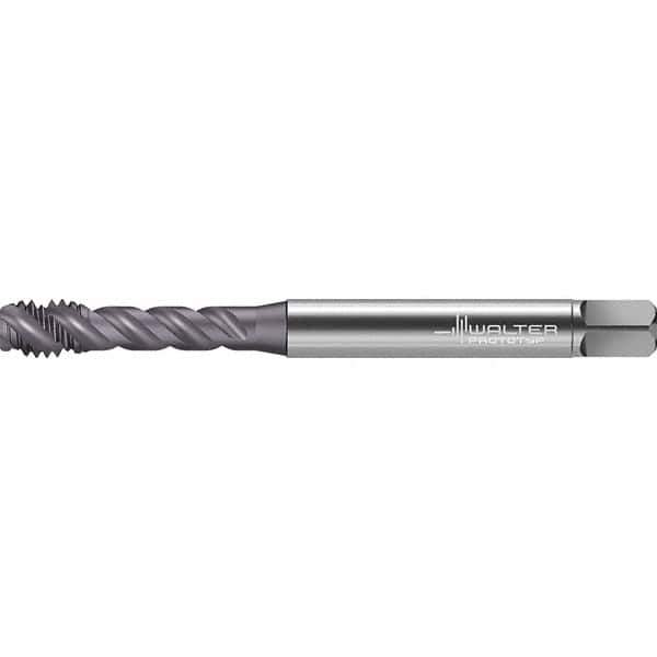 Walter-Prototyp - 3/8-16 UNC 3 Flute 2BX Semi-Bottoming Spiral Flute Tap - High Speed Steel, TiAlN Finish, 100mm OAL, Right Hand Flute, Right Hand Thread, Series TC142 - Apex Tool & Supply