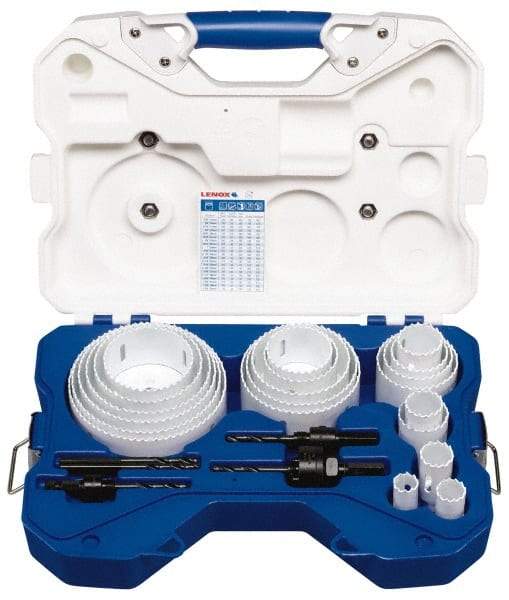 Lenox - 26 Piece, 3/4" to 4-3/4" Saw Diam, Contractor's Hole Saw Kit - Bi-Metal, Pilot Drill Model No. 56PD, Includes 20 Hole Saws - Apex Tool & Supply